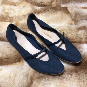 Salvatore Ferragamo Audrey Denim Blue Ballet Flats